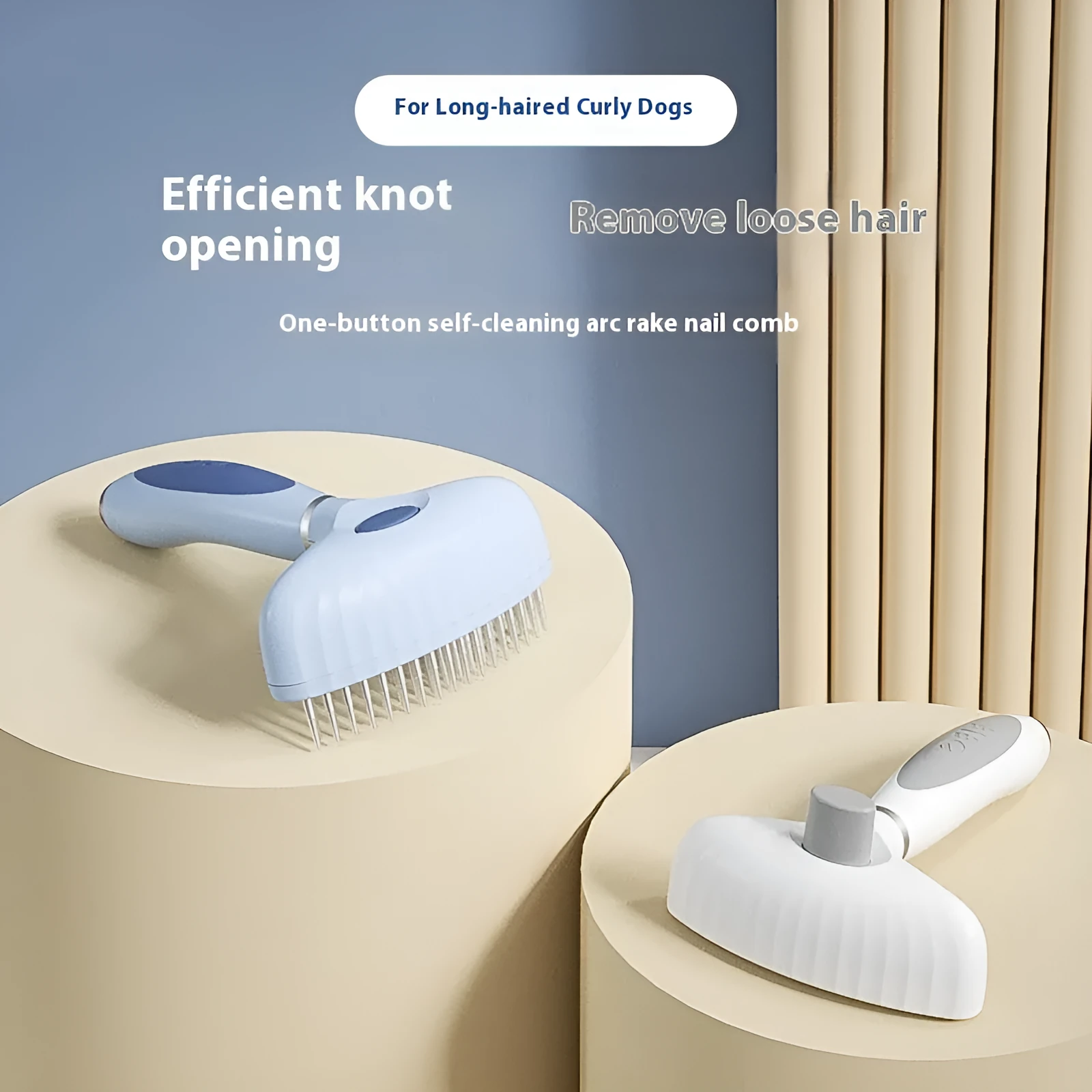 Stainless steel double row dog grooming comb in azure light blue