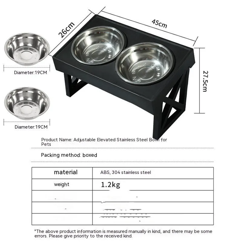 Adjustable elevated stainless steel anti-choke slow food dog bowl with double bowl set on floor