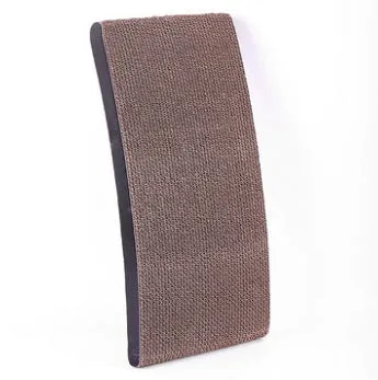 Corrugated cat scratch board with solid wood frame, 55cm by 32.5cm by 13cm, on a wooden floor