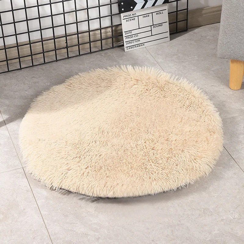Round PV velvet dog pad blanket in dark grey, winter warm, 80cm diameter for kennel