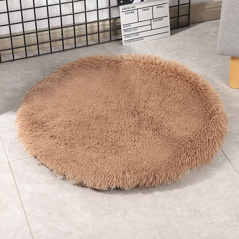 Round PV velvet dog pad blanket in dark grey, winter warm, 80cm diameter for kennel