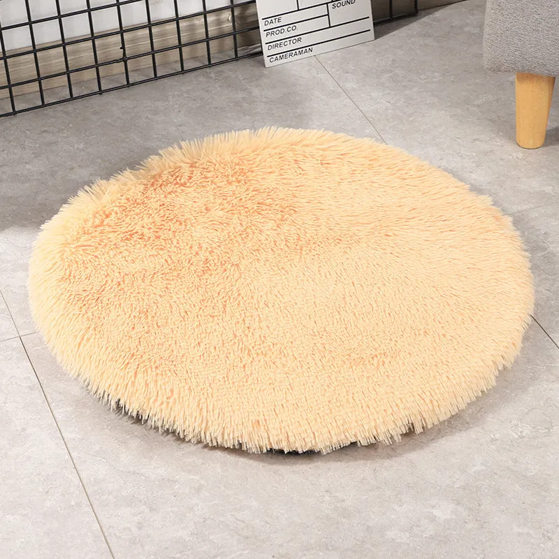 Round PV velvet dog pad blanket in dark grey, winter warm, 80cm diameter for kennel