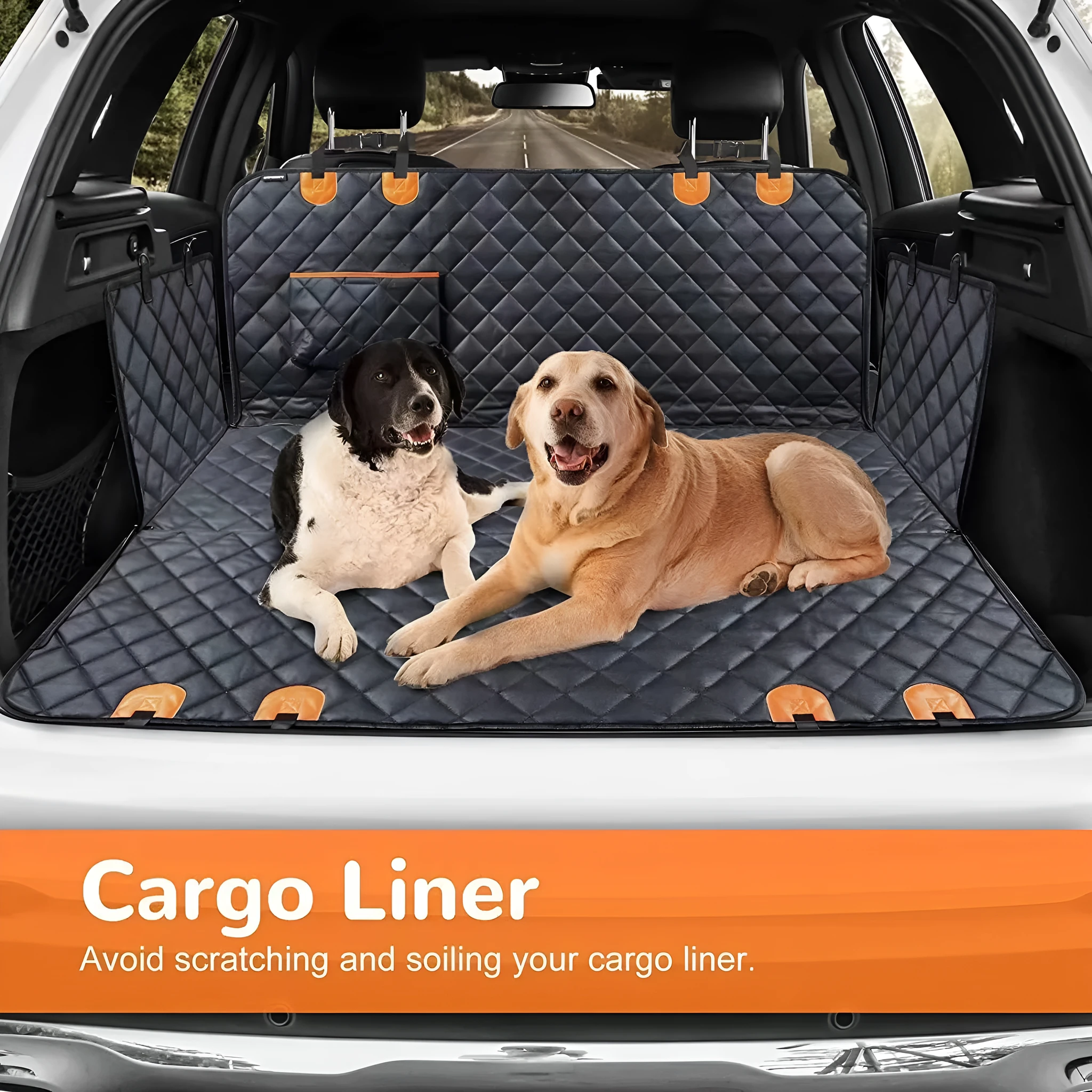 Pet car rear seat cushion cloth orange with pocket 137x147cm anti-bite water resistant dog seat cover