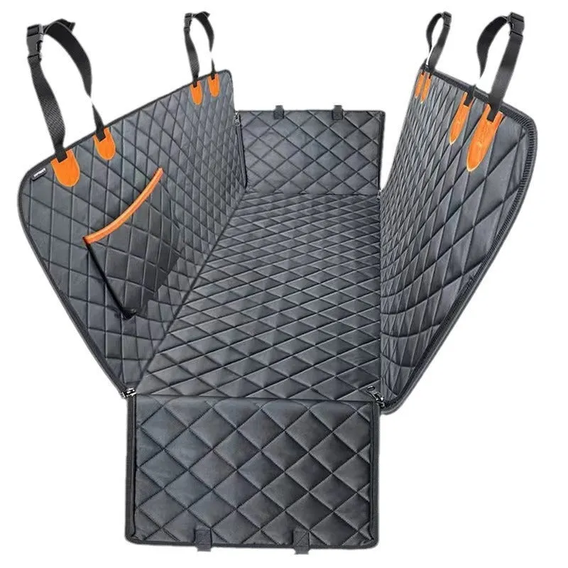 Pet car rear seat cushion cloth orange with pocket 137x147cm anti-bite water resistant dog seat cover