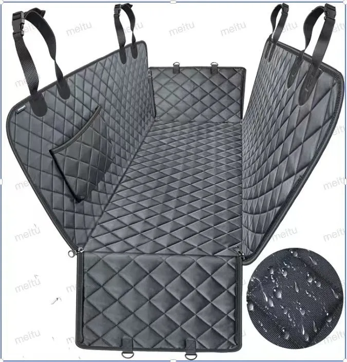 Pet car rear seat cushion cloth orange with pocket 137x147cm anti-bite water resistant dog seat cover