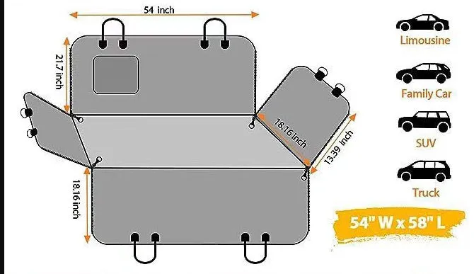 Pet car rear seat cushion cloth orange with pocket 137x147cm anti-bite water resistant dog seat cover