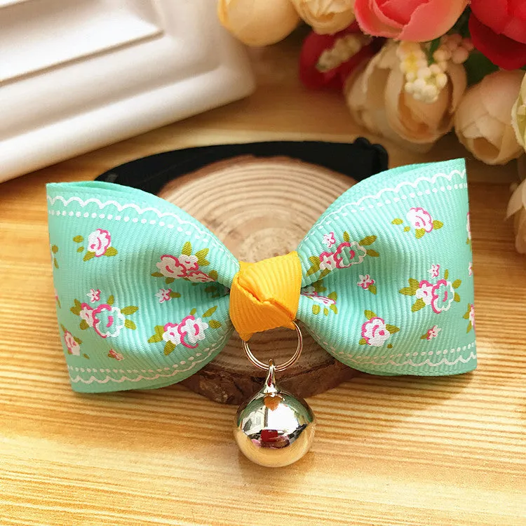 Pet dog cat bow tie collar with bell, polyester, 8.5cm size, blue colour, on small pet