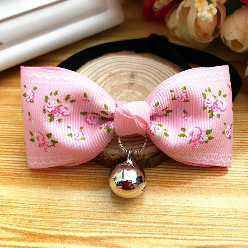 Pet dog cat bow tie collar with bell, polyester, 8.5cm size, blue colour, on small pet