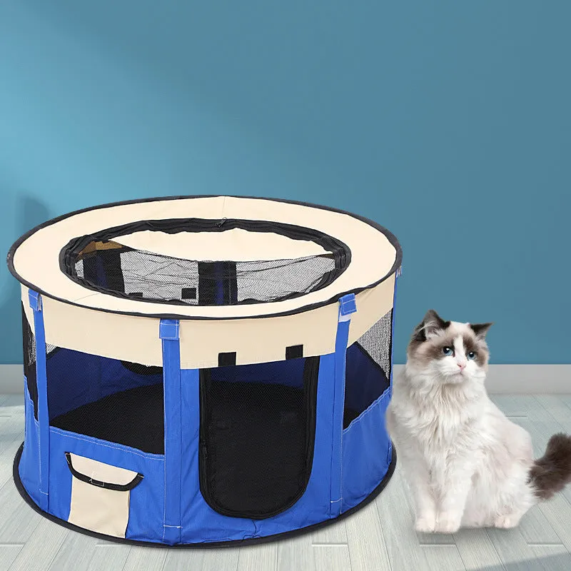 Foldable Oxford cloth mesh pet tent for dogs and cats in colour block design