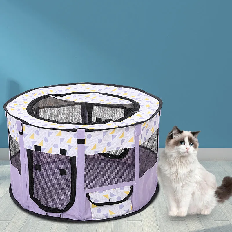 Foldable Oxford cloth mesh pet tent for dogs and cats in colour block design