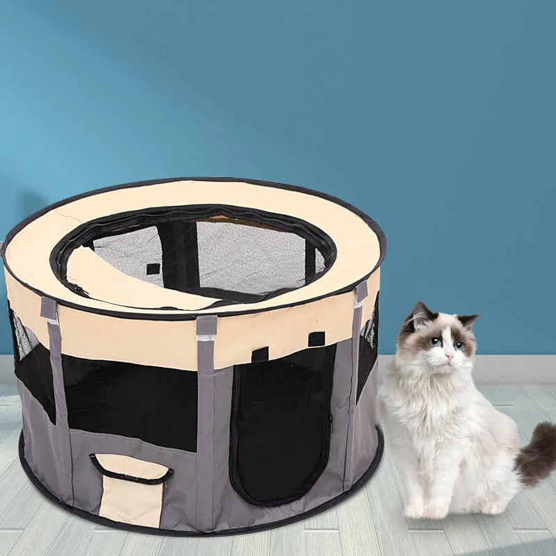 Foldable Oxford cloth mesh pet tent for dogs and cats in colour block design