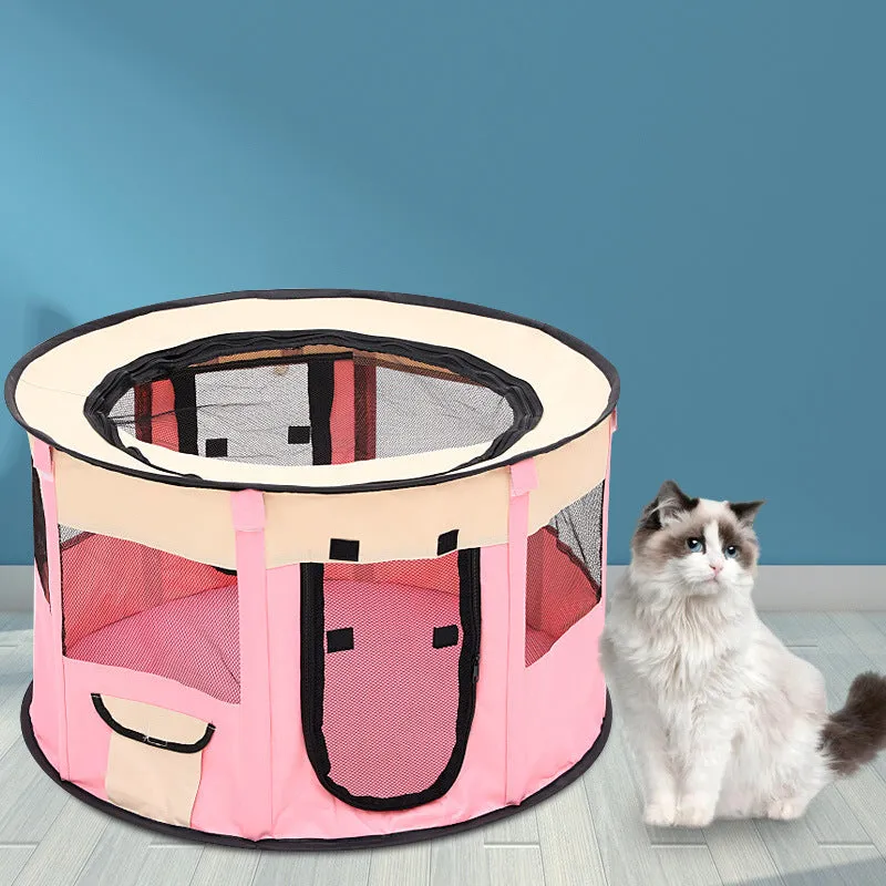 Foldable Oxford cloth mesh pet tent for dogs and cats in colour block design