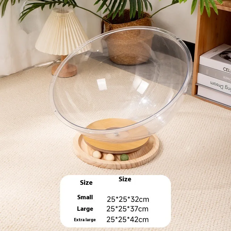 Transparent acrylic cat space capsule bathtub bed showing clear walls and capsule shape