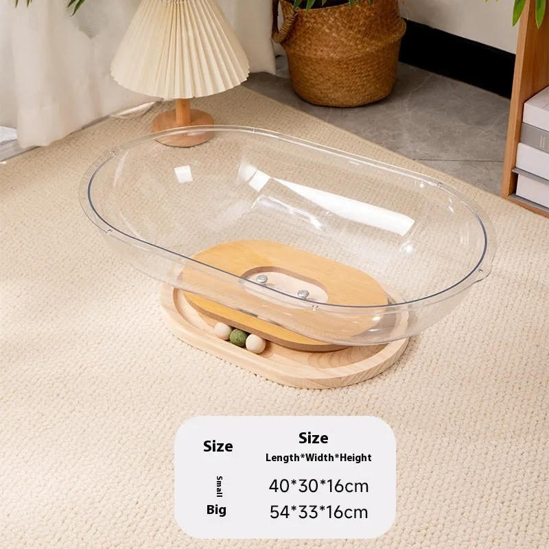 Transparent acrylic cat space capsule bathtub bed showing clear walls and capsule shape