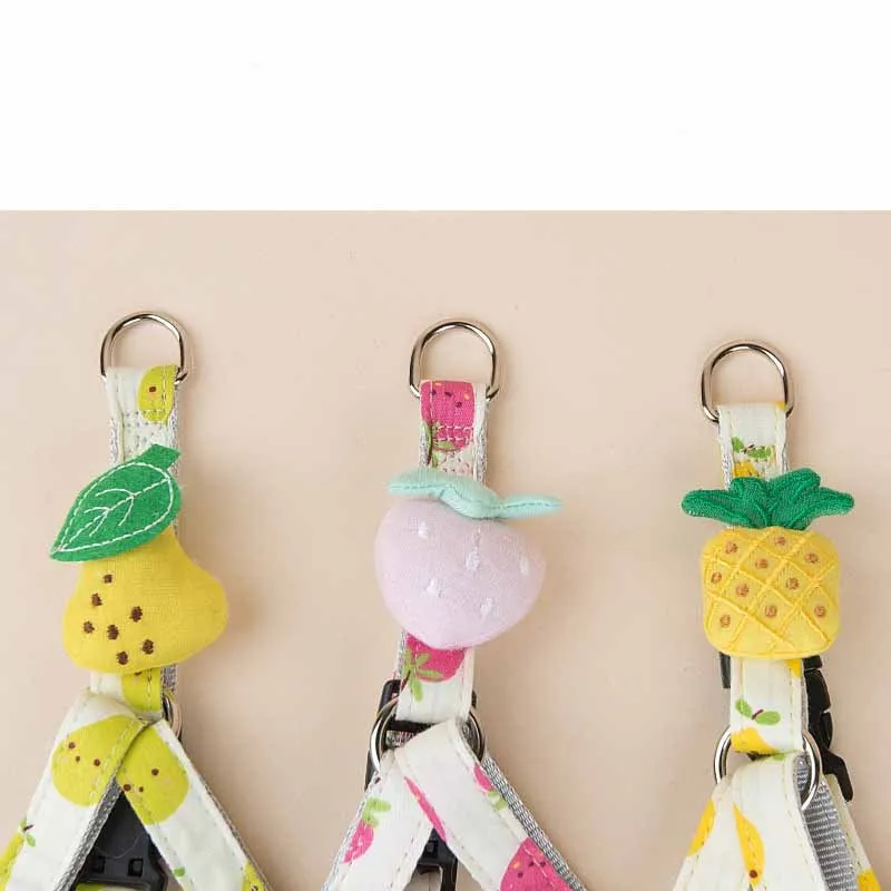 Fruit print dog collar and leash set in green fragrant pear colour for small dogs