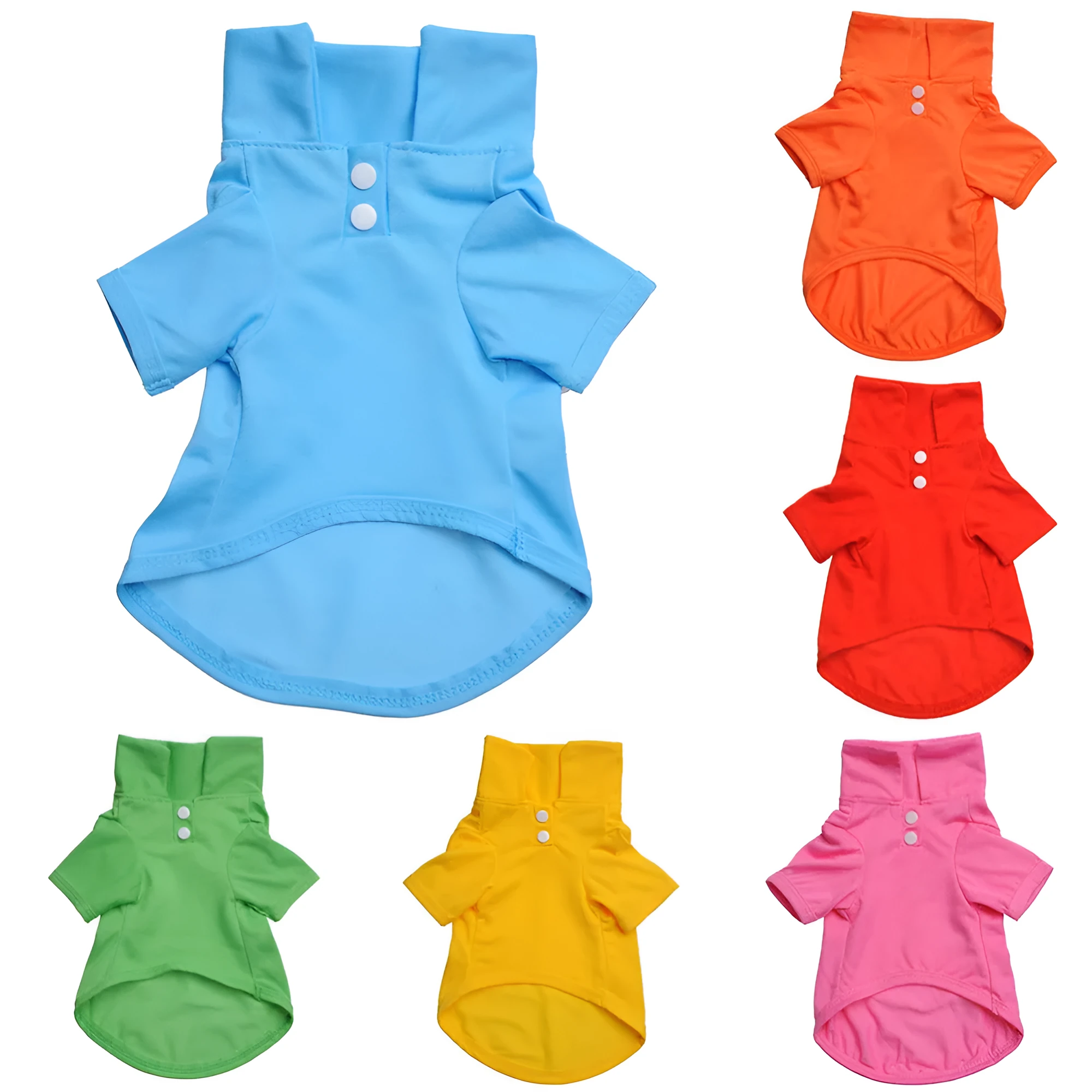 Cotton dog polo shirt in solid colour with collar, available in sizes XS to XL for small medium and large dogs