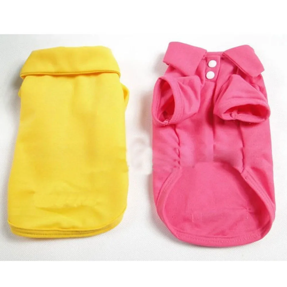 Cotton dog polo shirt in solid colour with collar, available in sizes XS to XL for small medium and large dogs