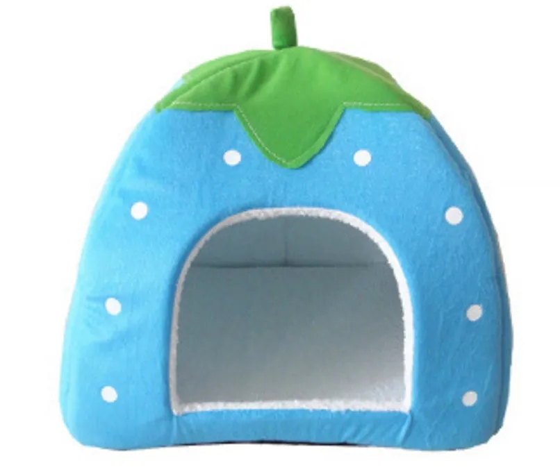 Cat litter house pet bed in cotton cloth with low front railing in blue colour, available in multiple sizes