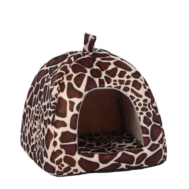 Cat litter house pet bed in cotton cloth with low front railing in blue colour, available in multiple sizes