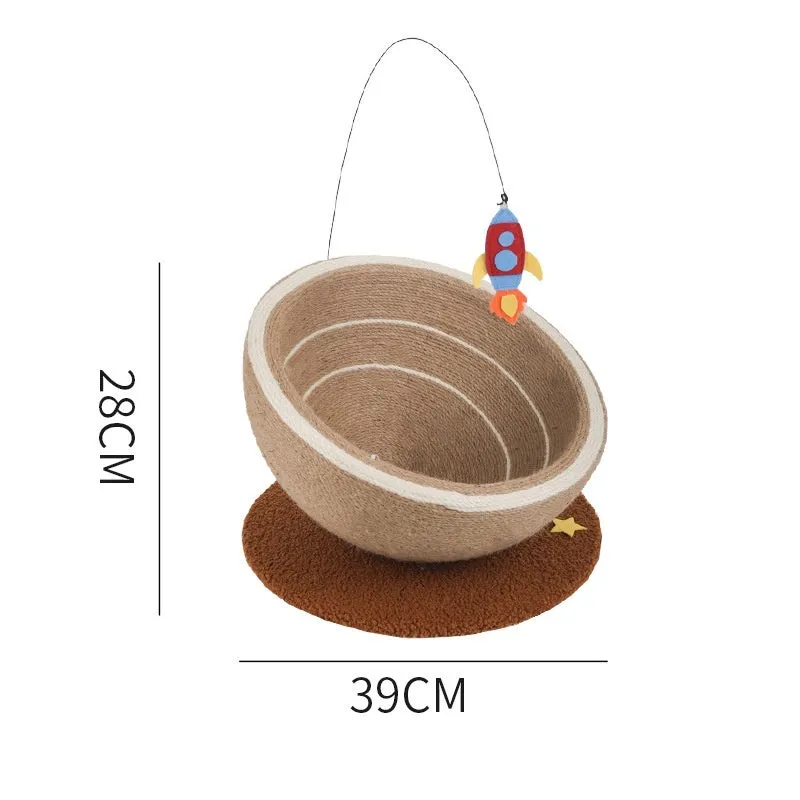 Large integrated cat scratching basin and soft cat nest with sisal scratching surface and flannel lining.