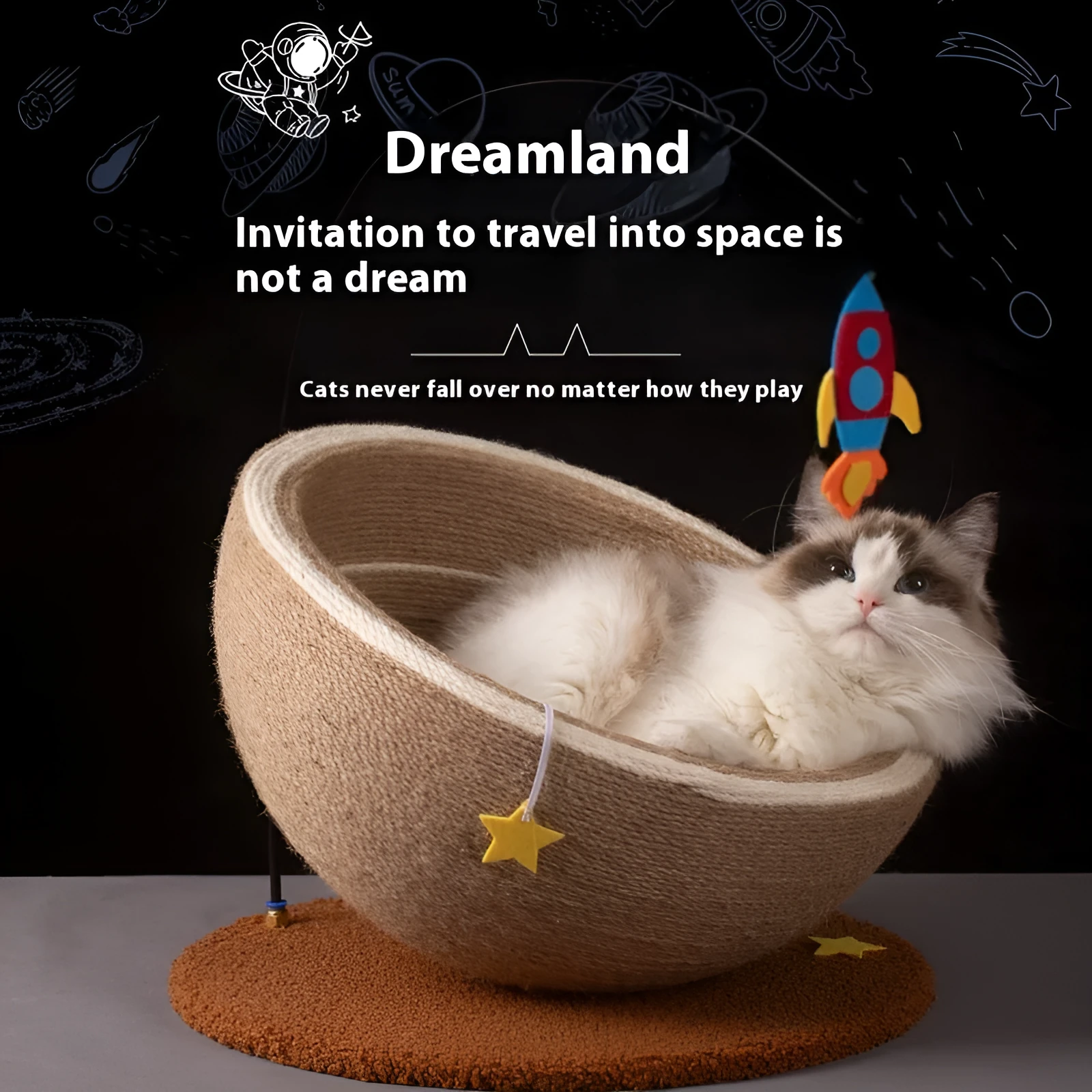 Large integrated cat scratching basin and soft cat nest with sisal scratching surface and flannel lining.