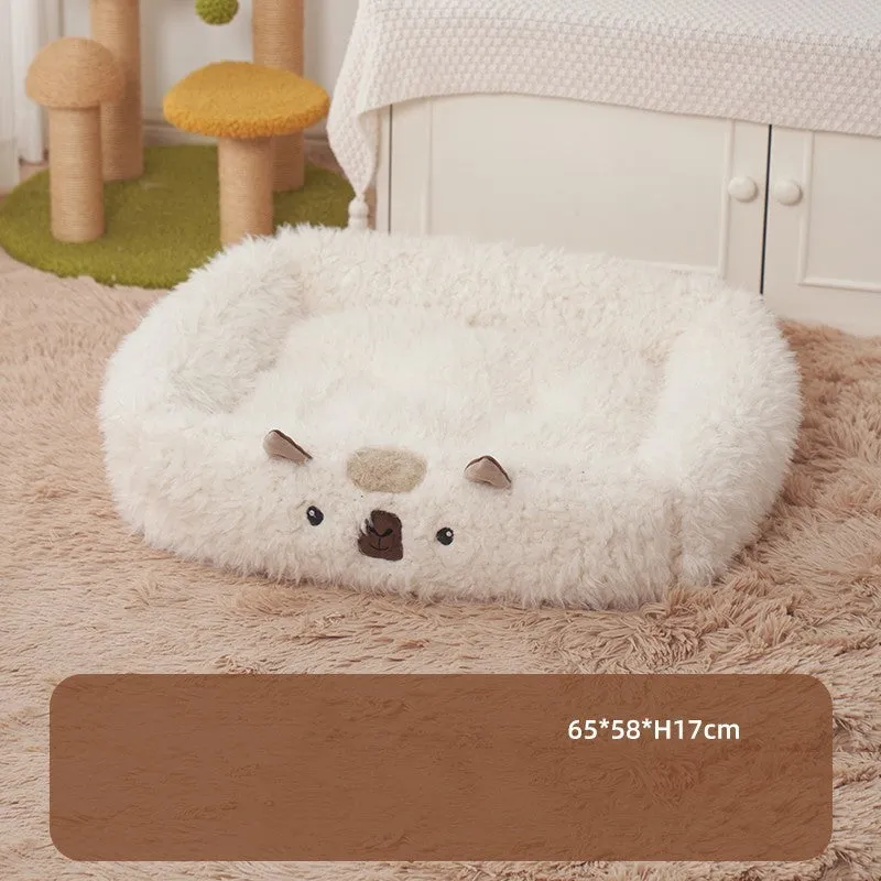 White lion velvet yurt-style pet cushion bed for cats and small dogs, winter warm bedding