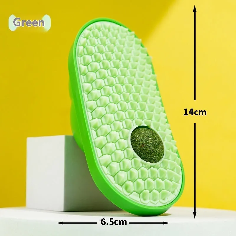 Cat self-service scratching toy in 14x6.5cm ABS TPE material, shown in yellow