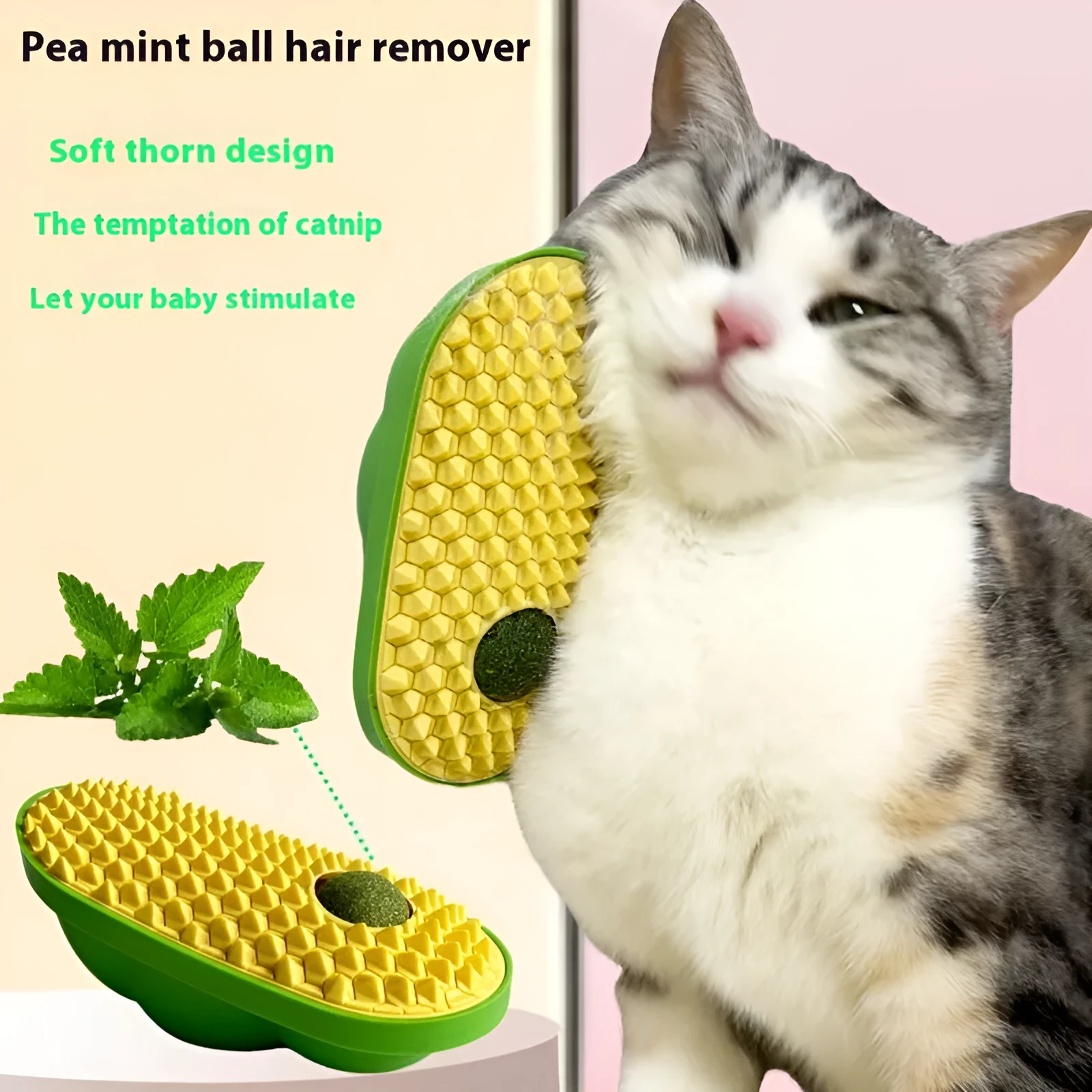 Cat self-service scratching toy in 14x6.5cm ABS TPE material, shown in yellow