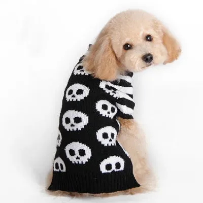 Christmas polyester pet sweater for dogs, six sizes XXS to XL, colour red, with neck and back measurement details