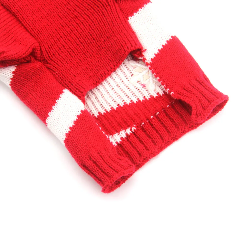 Christmas polyester pet sweater for dogs, six sizes XXS to XL, colour red, with neck and back measurement details