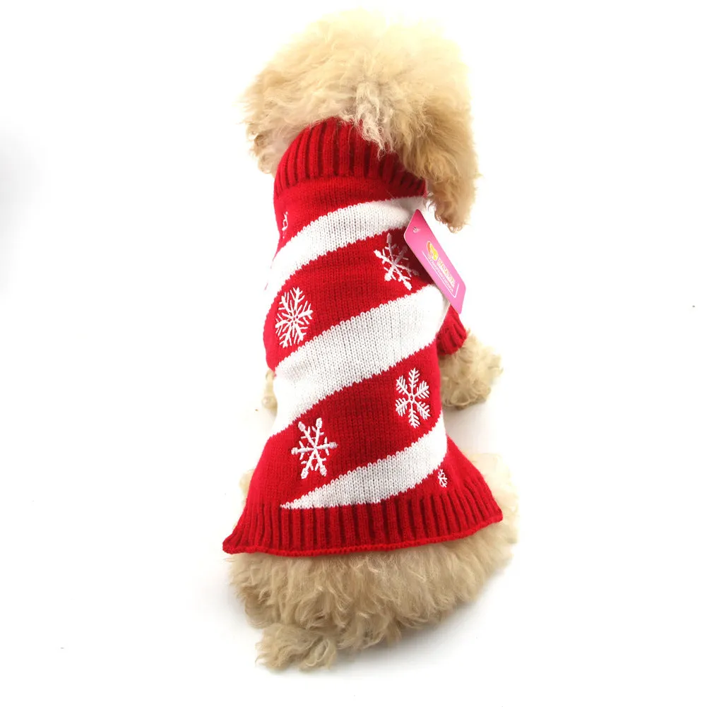 Christmas polyester pet sweater for dogs, six sizes XXS to XL, colour red, with neck and back measurement details