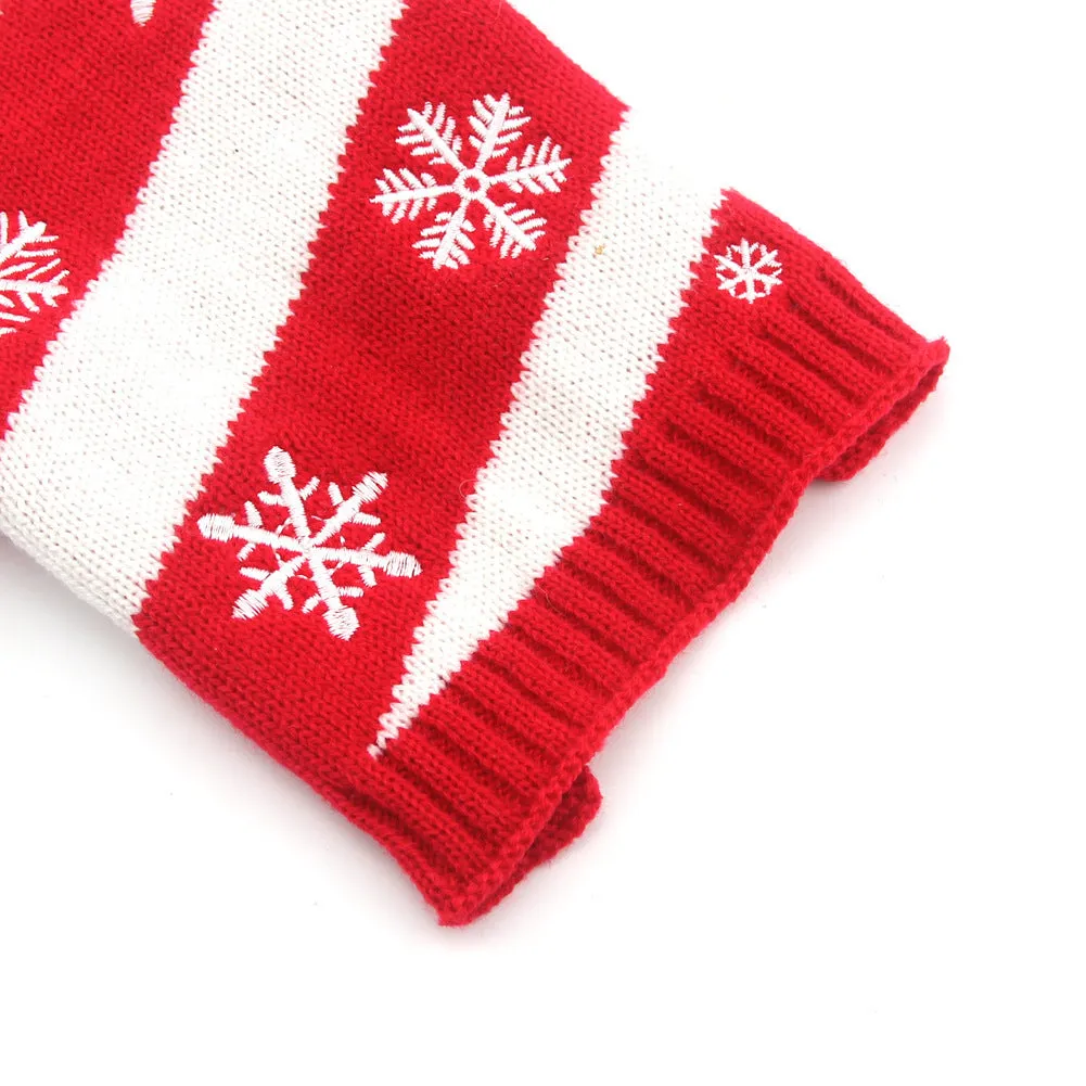 Christmas polyester pet sweater for dogs, six sizes XXS to XL, colour red, with neck and back measurement details