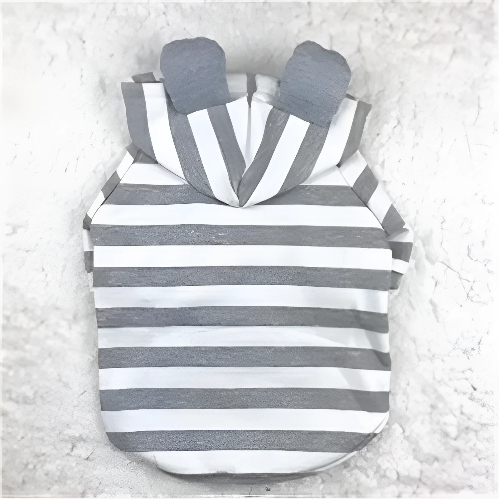 Grey cotton striped sweater on a small pet with ribbed trim