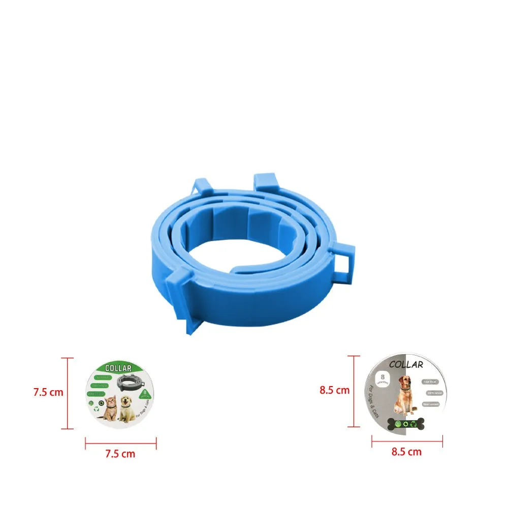 Pet deworming collar in blue colour, 65cm size, on a white background