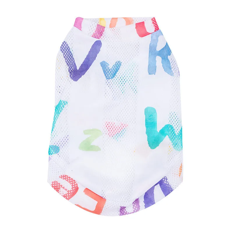Colourful anti hair loss breathable mesh cat vest made from polyester on a cat