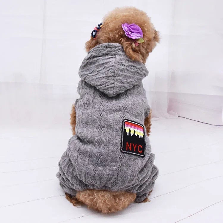 Four-legged thick pet clothes in green with sweater and velvet lining for dogs casual fit
