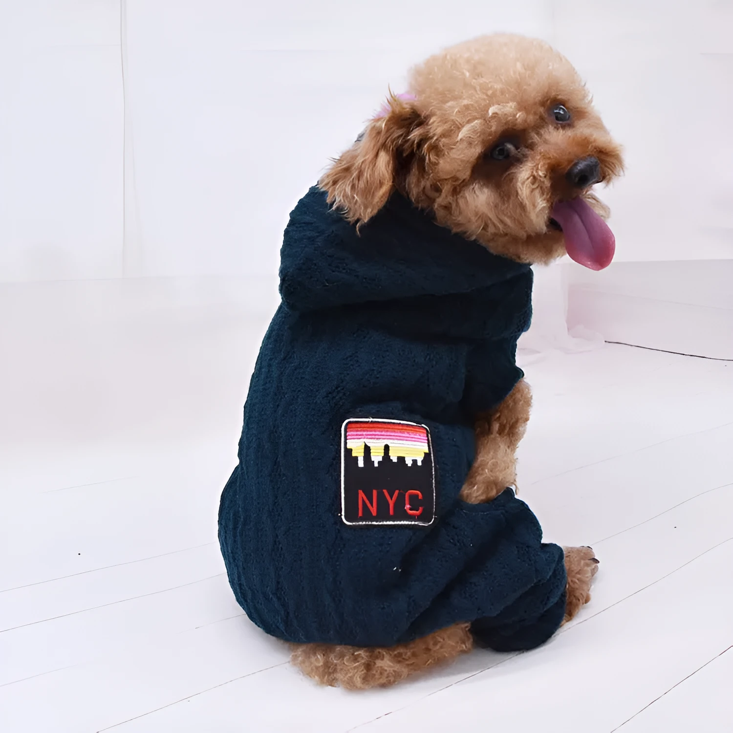 Four-legged thick pet clothes in green with sweater and velvet lining for dogs casual fit