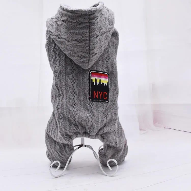 Four-legged thick pet clothes in green with sweater and velvet lining for dogs casual fit