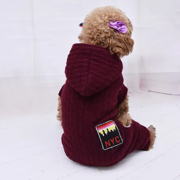 Four-legged thick pet clothes in green with sweater and velvet lining for dogs casual fit