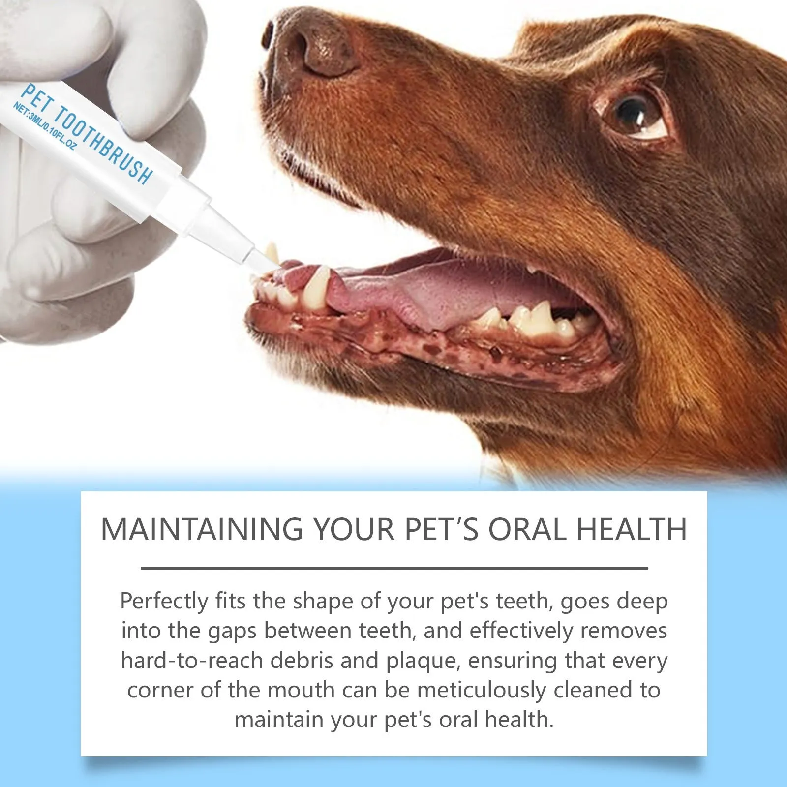 Pet toothbrush pen with soft silicone bristles and 3ml capacity tube for dog and cat dental care