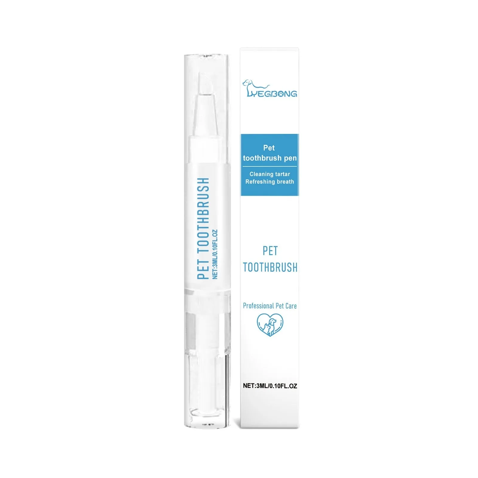 Pet toothbrush pen with soft silicone bristles and 3ml capacity tube for dog and cat dental care