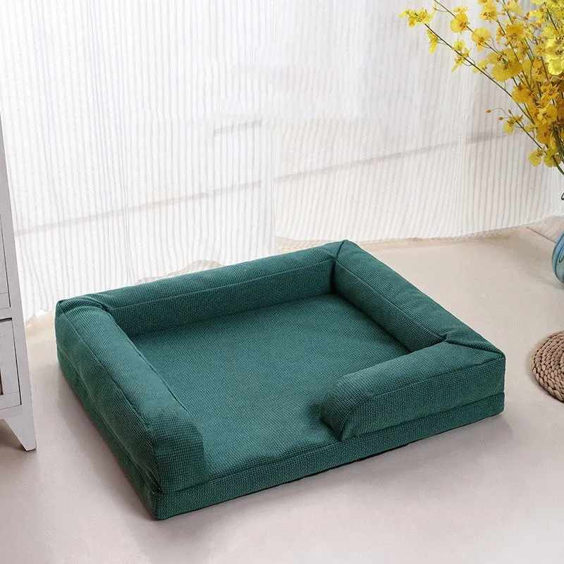 Washable pet sofa bed with lamb wool cover, high rebound PP cotton filler, available in 3 sizes and colours