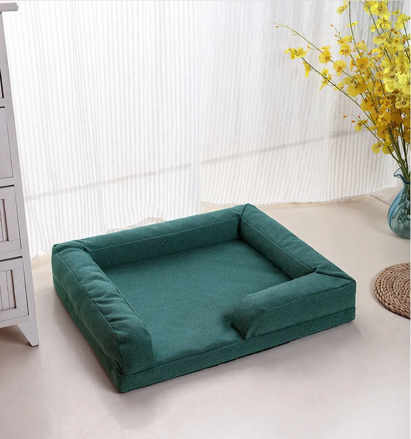 Washable pet sofa bed with lamb wool cover, high rebound PP cotton filler, available in 3 sizes and colours