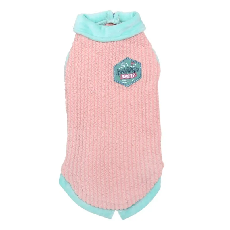 Blue wool two-legged cat clothing for hairless cats with pink edging