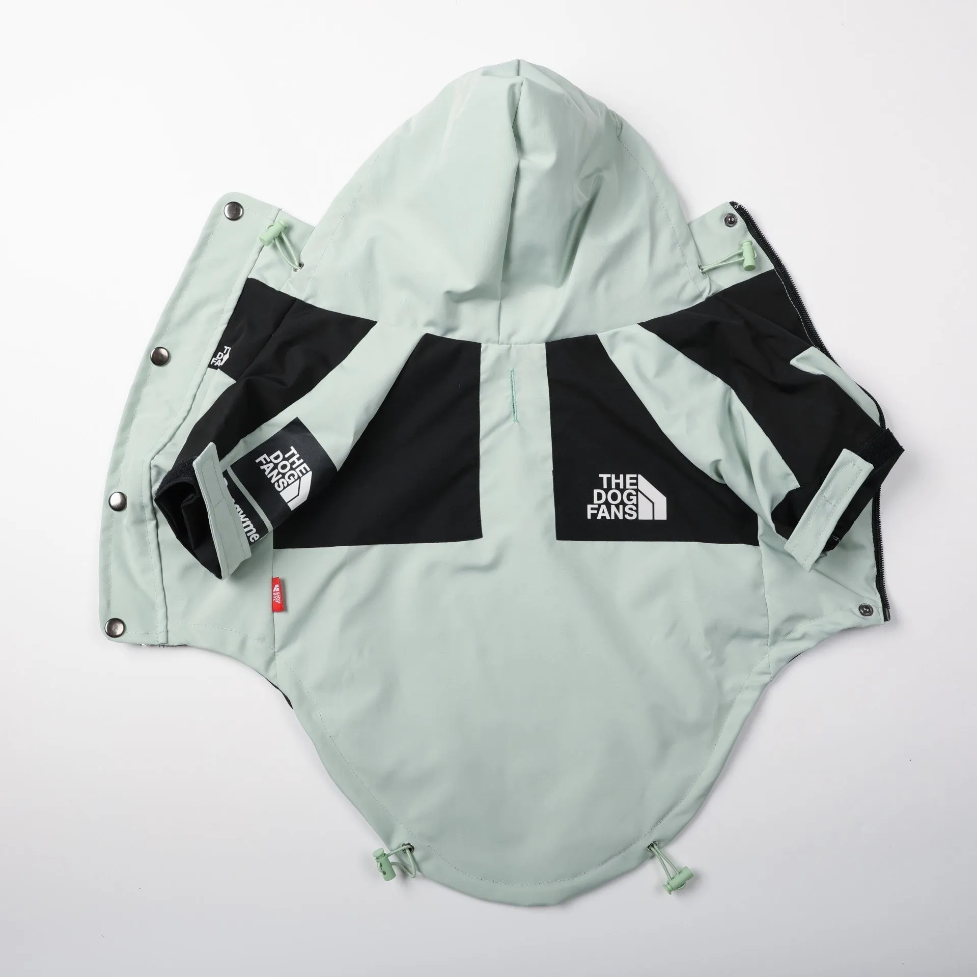 Light green windproof rainproof large dog raincoat in polyester with adjustable fit for sizes S to 5XL