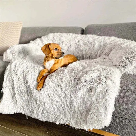 Grey dog bed with plush velvet cover and raised rim for small to large breeds