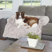 Grey dog bed with plush velvet cover and raised rim for small to large breeds