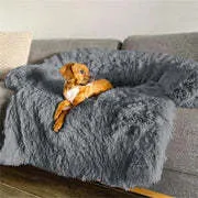 Grey dog bed with plush velvet cover and raised rim for small to large breeds