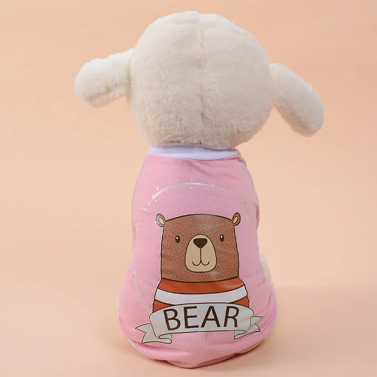 Cotton dog vest leisure style in pink, with size S showing back length 20cm and bust 30cm