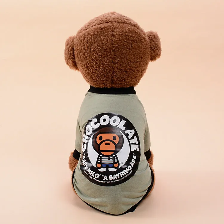 Cotton dog vest leisure style in pink, with size S showing back length 20cm and bust 30cm
